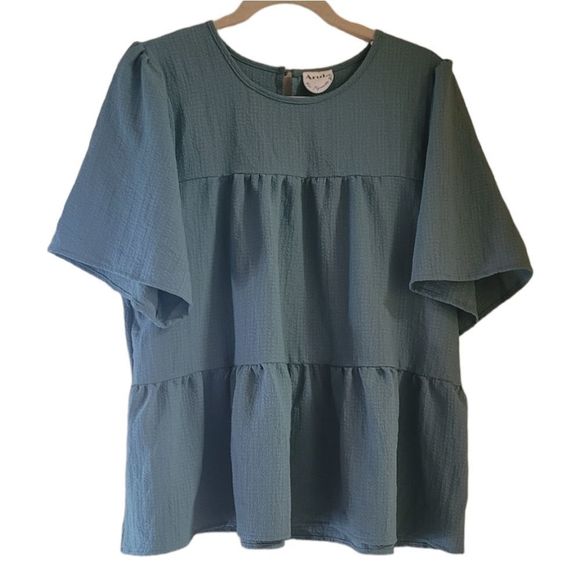 SOLD🎯Arula NWT Boho Tiered Blue Ruffle Blouse Size XL - Picture 4 of 12